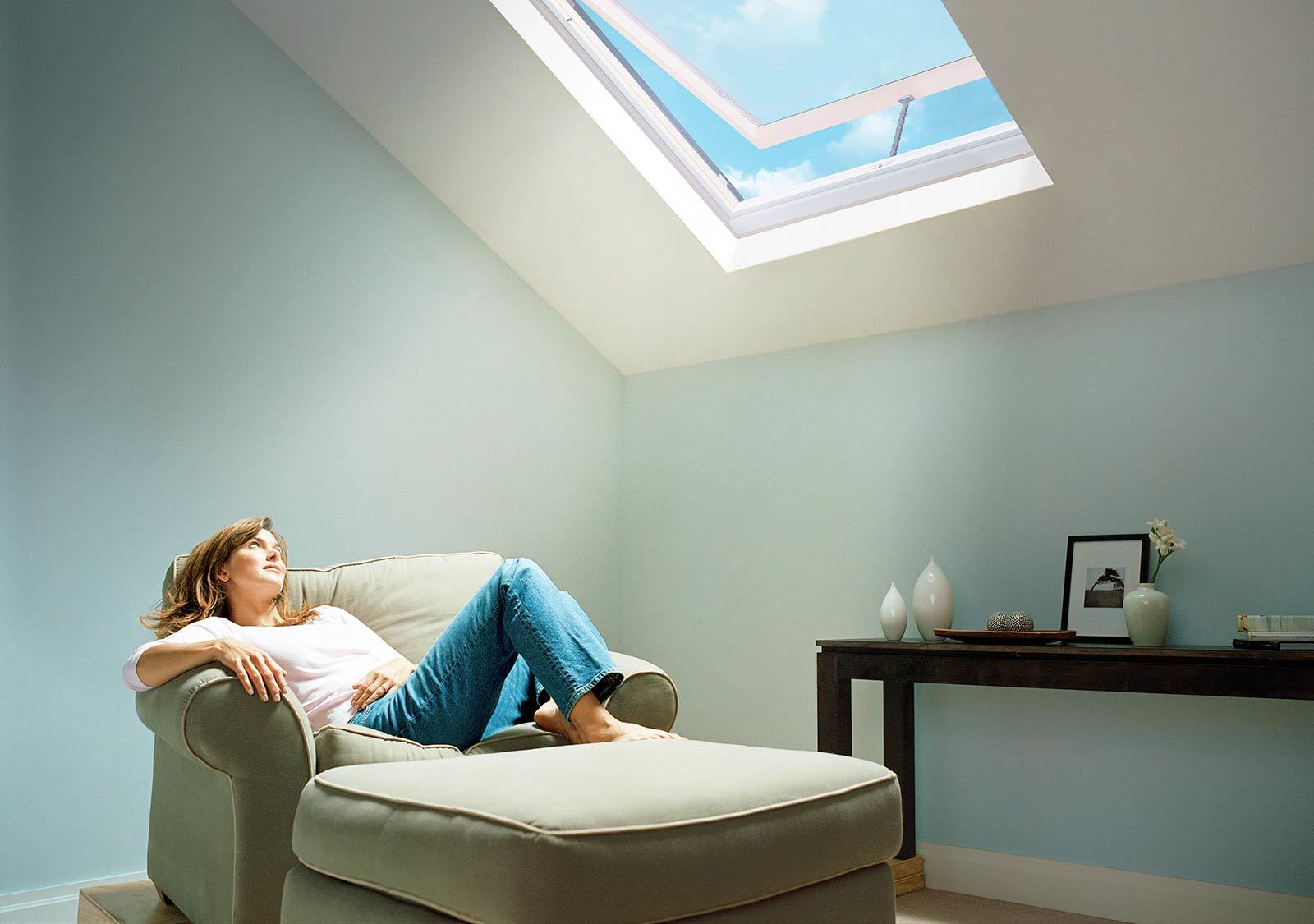 Flat skylight in a converted attic
